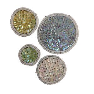 BUNDLE of 5 Pastel Sequin Patches w/ White Bead Edge Sew-On Vintage
